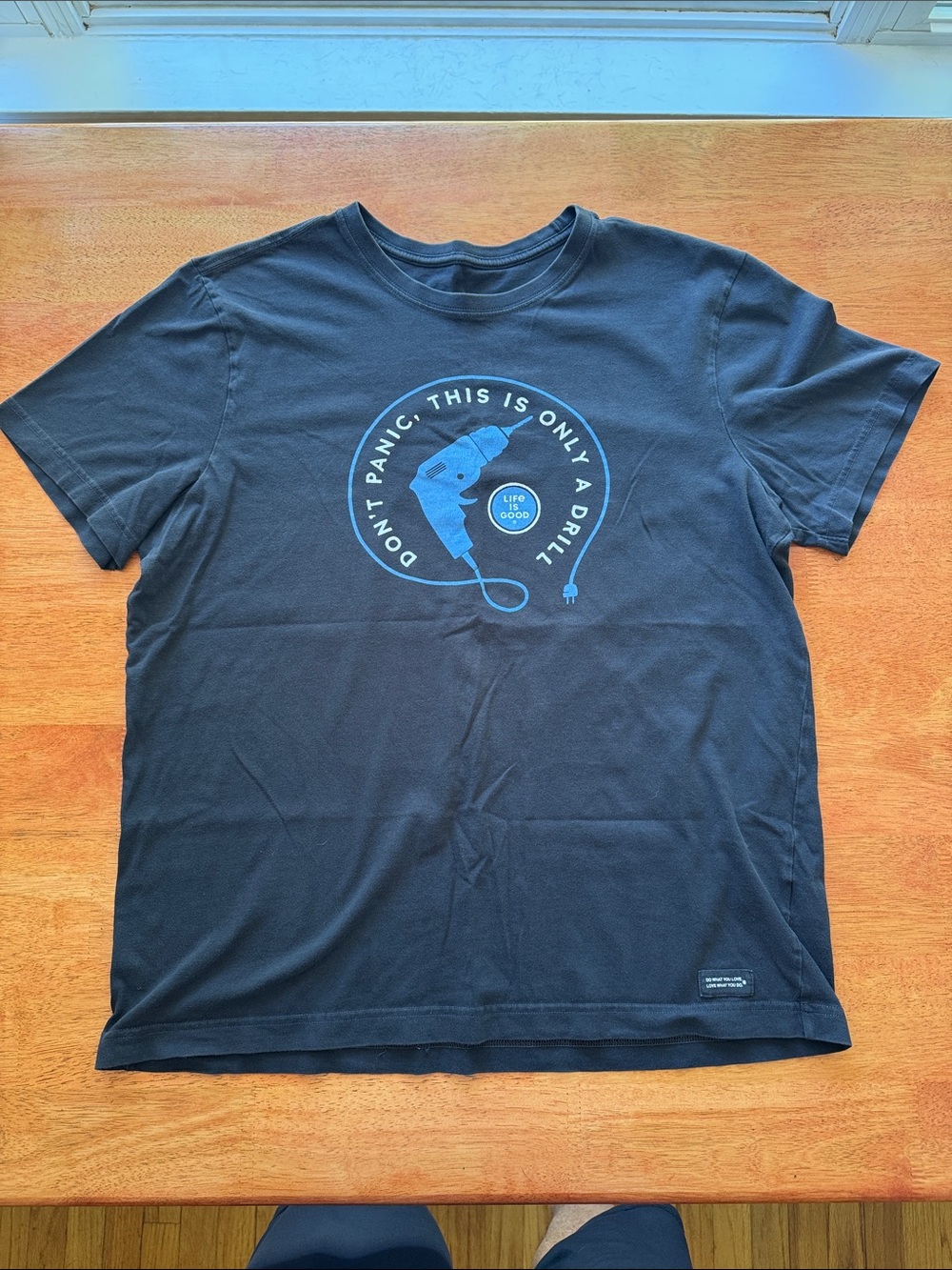 Life Is Good Navy Blue Short-Sleeve Tee with “This is only a Drill” Graphic